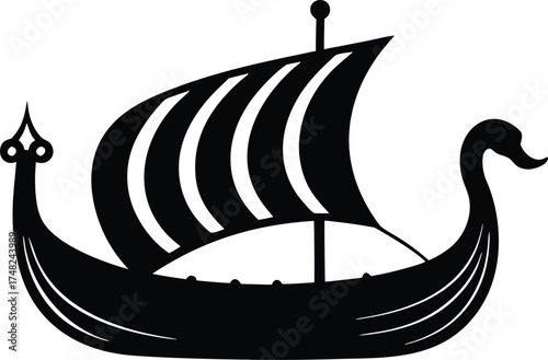  viking ship illustration, medieval boat symbol  