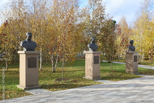 Monument to outstanding Soviet statesmen in the city of Nadym in Northern Russia