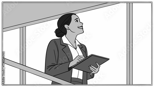 A business person looking up at the sky.