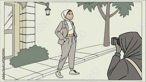 A fashion photoshoot outdoors.