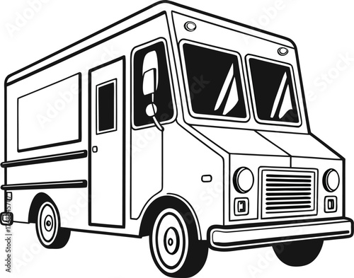 Vector art of line art illustration of a food truck