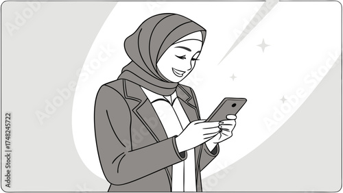 A Smiling Person Using a Smartphone in Modern Illustration.