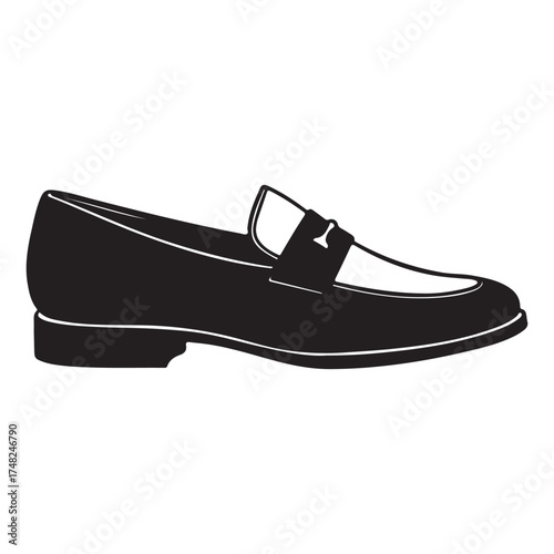 Elegant Black and White Penny Loafer Silhouette Stylish Formal Footwear for Sophisticated Fashion Isolated Design Element Classic Shoe Style