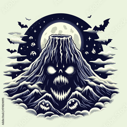 Illustration of a scary erupting volcano