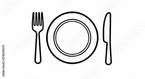 Place setting with fork, plate, and knife
