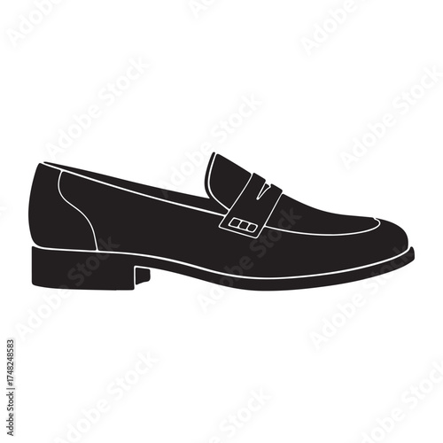 Elegant Black Leather Penny Loafer Shoe Illustration for Men Fashion Footwear Minimalist Style Graphic Resource