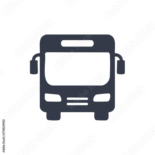 Simple stylized front view of a dark blue bus icon