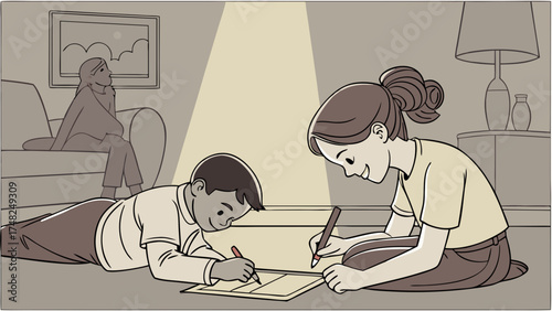 Children Drawing and Having Fun in a Cozy Room.