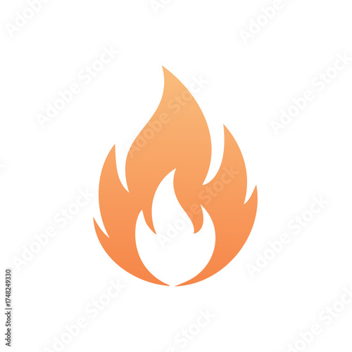 Stylized Orange Fire Flame Icon with Gradient and White Center