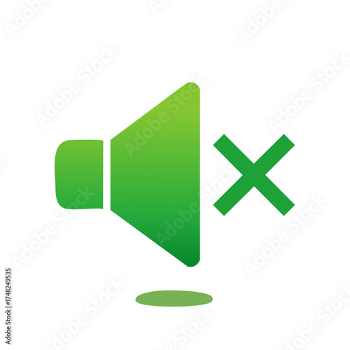 Vibrant green mute sound icon illustration for silent audio setting or no volume control