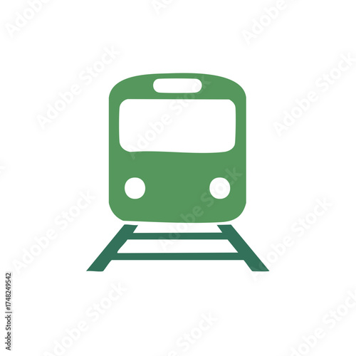 Green train icon on white background, simplified illustration, public transport concept