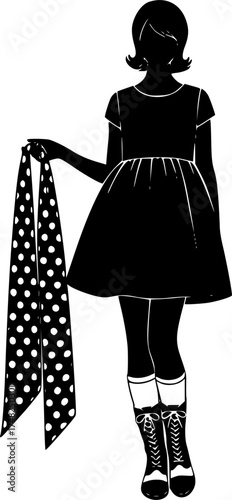 1960s Babydoll Glamour Woman Silhouette, Vintage Preppy Polka Dot Fashion Vector	