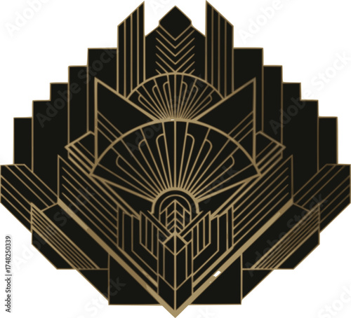 Abstract Art Deco Fan Pattern Silhouette Vector Design Element, 1920s Vintage Geometric Luxury Background	