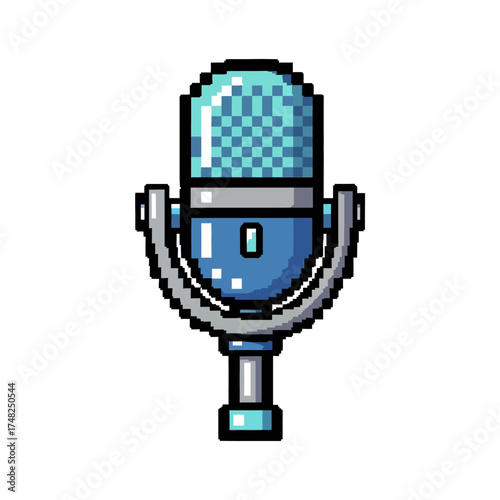Retro Pixel Art Microphone Icon for Audio Recording and Broadcasting.