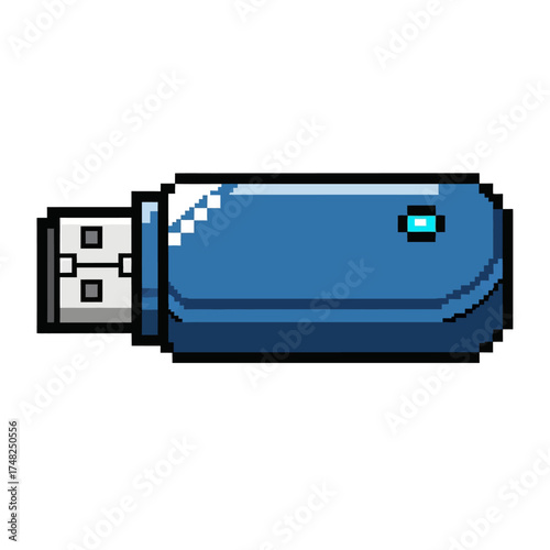 Pixelated Blue USB Drive for Data Storage and Transfer.