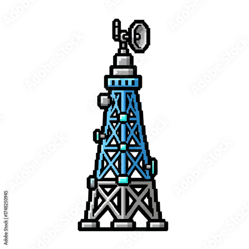 Pixel Art Communication Tower with Antenna and Signal Transmitters.