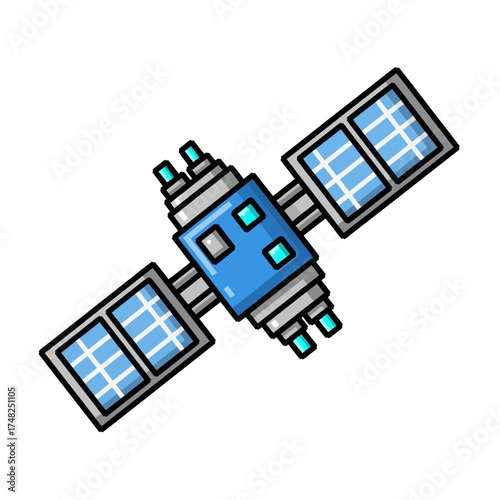 Cartoon Satellite with Solar Panels and Antennae Illustration.