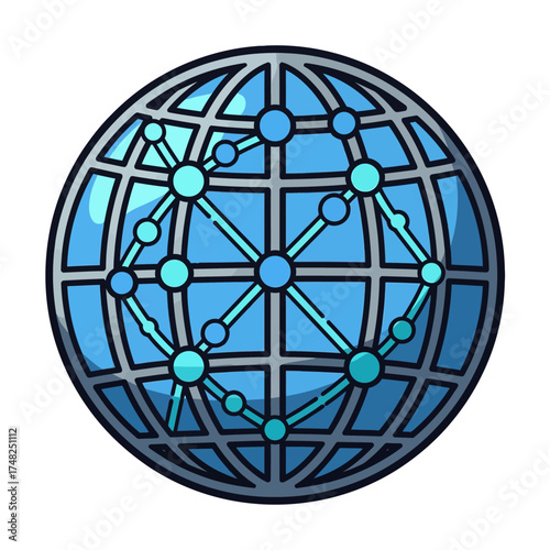 Global network connection concept with interconnected nodes and data transfer.