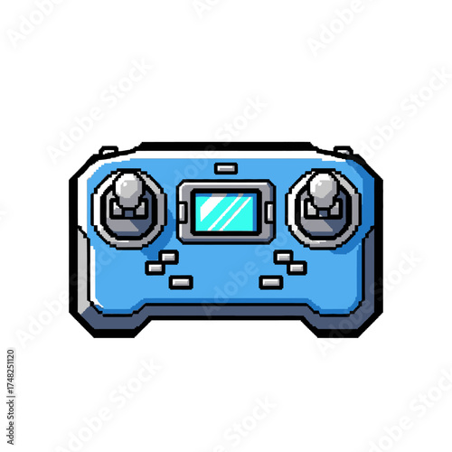 Blue Drone Remote Control with Screen and Joysticks.