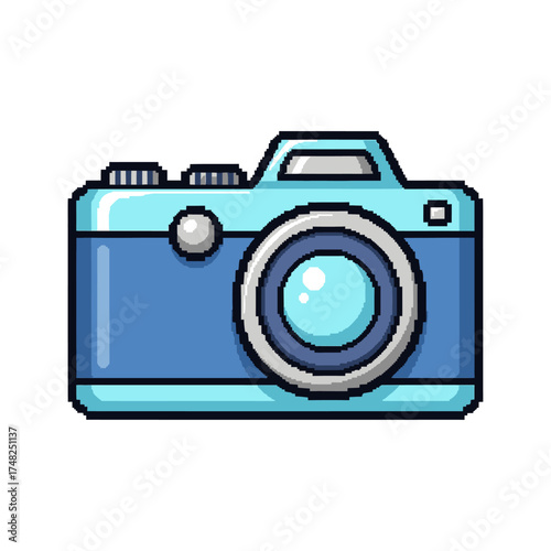 Pixelated Blue Camera - A Retro Digital Photography Icon.