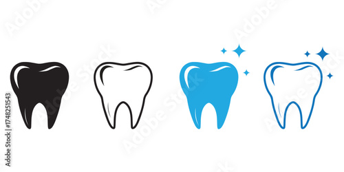 Set of tooth vector icons. Black teeth icons. Dentistry symbol.