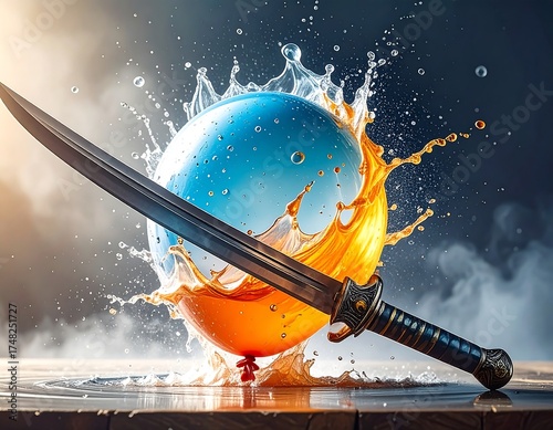 Exploding balloon pierced by a sword