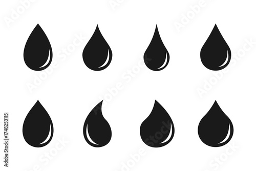 Various water drop shape icon set. Blood icon symbol silhouette