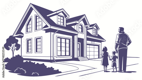 Home Sweet Home Silhouette Family and House Concept.