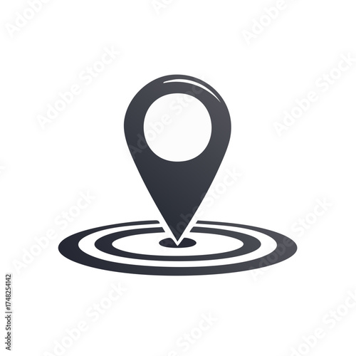 Destination Marker Above Concentric Location Indicator Rings, Isolated on White Background