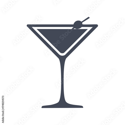 Stylized Martini Glass with Olive Icon: Liquor, Bar, Cocktails, and Celebrations Graphics