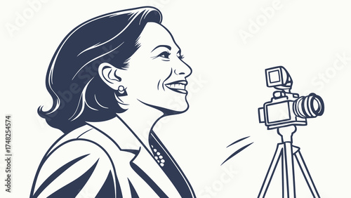 Illustration of a Woman with Camera Smiling Ready for Photo Shoot.