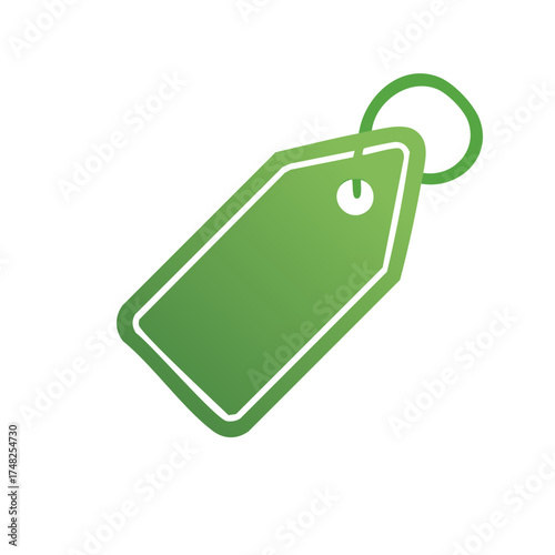 Green price tag illustration. Label graphic with a loop for branding or special pricing.