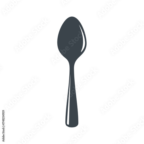 Simple Dark Gray Spoon Silhouette Isolated on White Background
