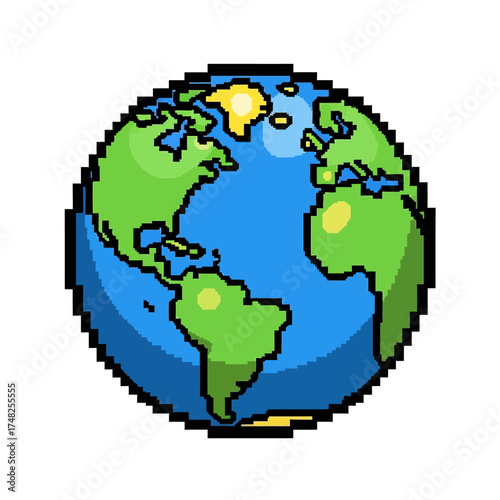 Pixelated Earth Globe Depicting Continents and Oceans in Digital Art.