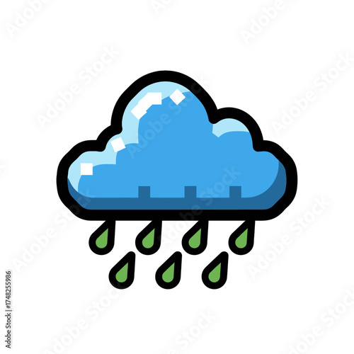 Cartoon Cloud with Raindrops - Weather Icon.