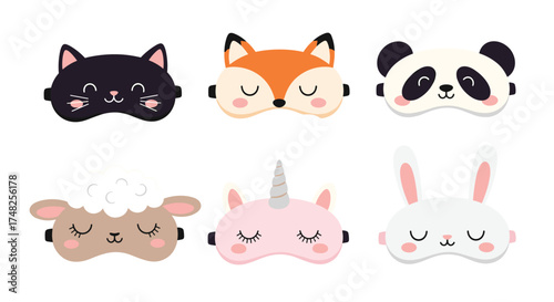 Cute animal and unicorn shaped sleeping eye masks for relaxation and sleep.