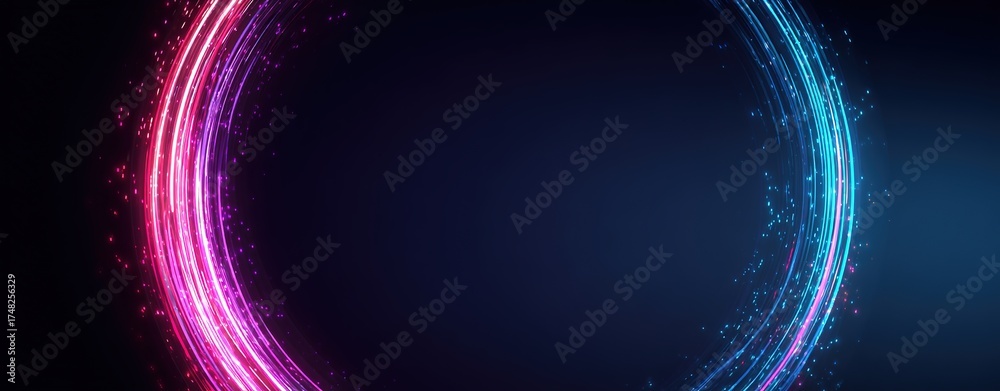 Obraz premium Neon Circular Frame Background, It shows a glowing neon circular frame with pink and blue hues. Great for tech, futuristic, or digital design visuals.
