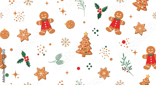 A delightful holiday pattern featuring gingerbread cookies and festive elements.