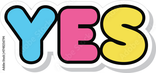 Simple Comic Pop Art Style Sticker of Agreement with Bright 'YES' Text in Dynamic Speech Bubble Design Vector