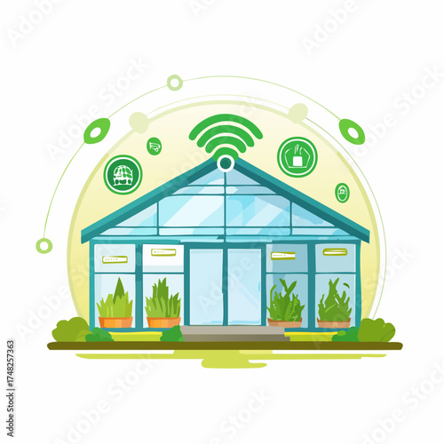 Digital agriculture management A person interacts with a mobile application displaying environmental data and controls for smart farming solutions