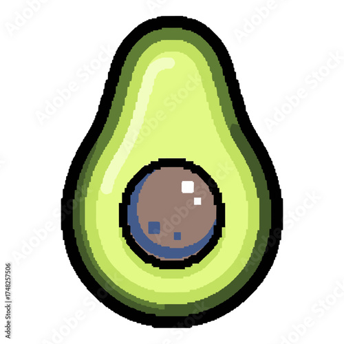 Pixelated Avocado Half with Pit Green and Brown Digital Art.