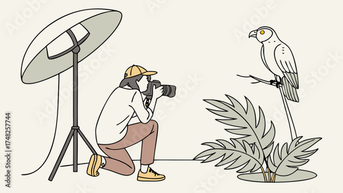 Photographer Taking Photo of Bird in Studio Setting.