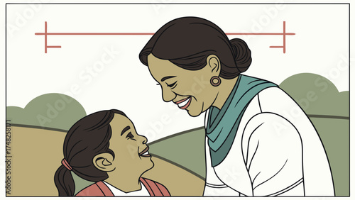 Portrait of two individuals smiling at each other.