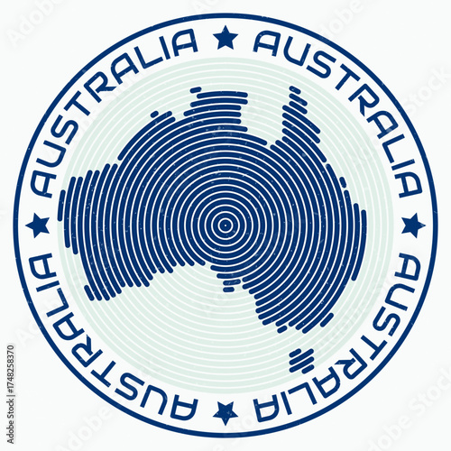 Australia map with round title. Country shape rings. Australia text around the country boundary shape. Trending vector illustration.