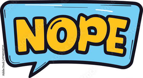 Blue and Orange Comic Style Vector Text 'NOPE': Negative Response, Rejection, and Disagreement Graphic for Humorous Communication