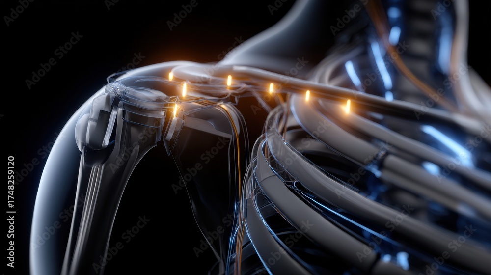 Fototapeta premium A skeleton with a glowing arm
