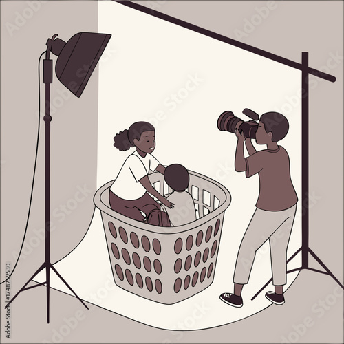 Studio Photo Session with Photographer and Subjects.