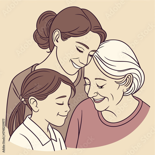 Three generations family love togetherness illustration.