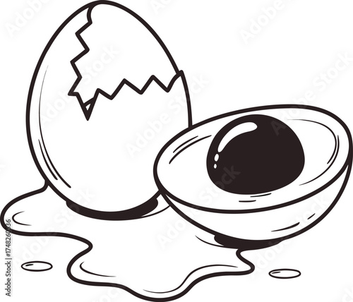 Vector art of cracked egg and a halved egg with yolk