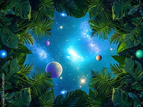 View jungle with spectacular cosmic details twinkling